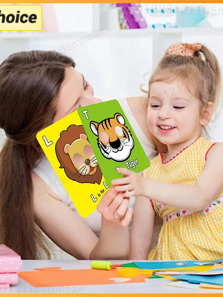 26 pièces cartes Flash Alphabet avec masques d'animaux cartes de masque Alphabet colorées cartes de lettres pour enfants apprentissage préscolaire
