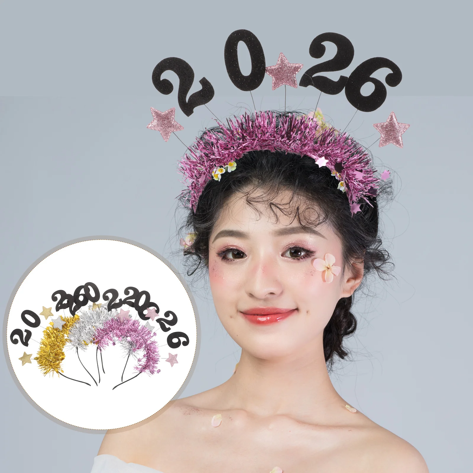 

3Pcs New Year Headband Glitter Hair Bands 2026 Star Party Accessories Holiday Celebration Hair Hoops for Women Girls