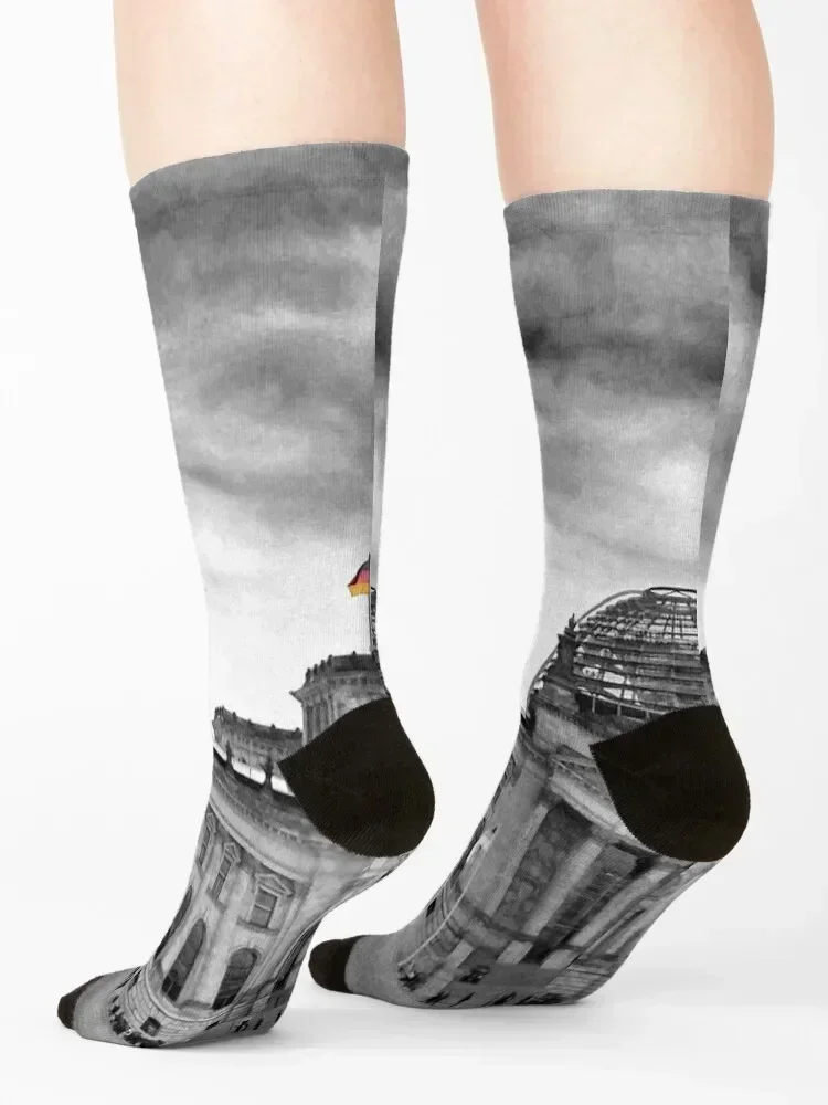 Reichstag Building Deutscher Bundestag Berlin Germany Socks cartoon happy retro new in's Women Socks Men's