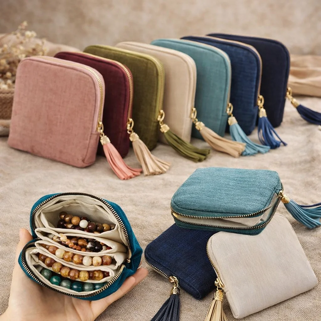 Exquisite Jewelry Storage Bag With Tassel Pendant Ring Zipper Jewelry Bag Large Capacity Travel Crystal Bracelet Storage Pouch