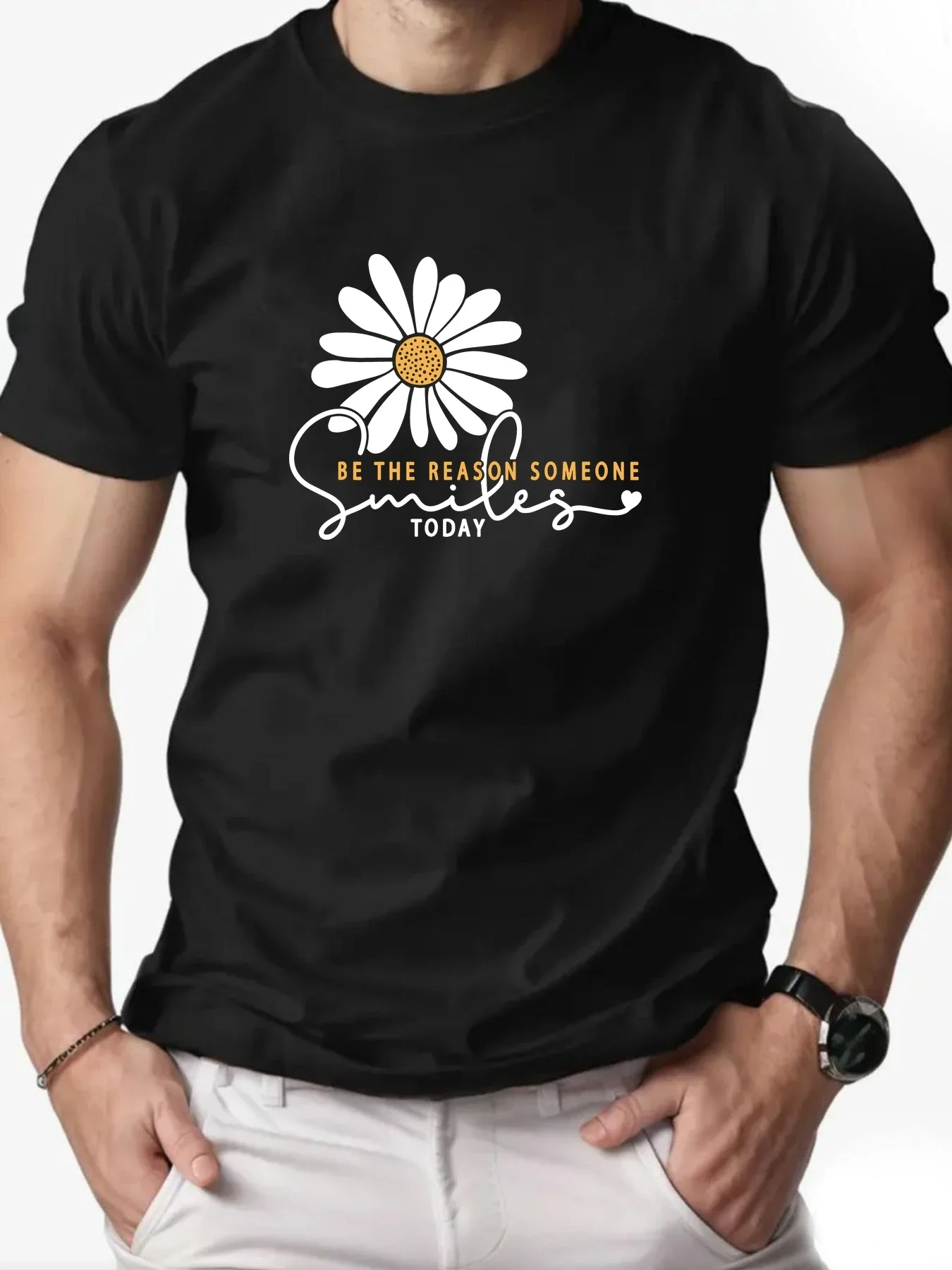 

Men's summer 100% pure cotton breathable T-shirt with round neck, loose short sleeve, casual daily fashion and loose T-shirt