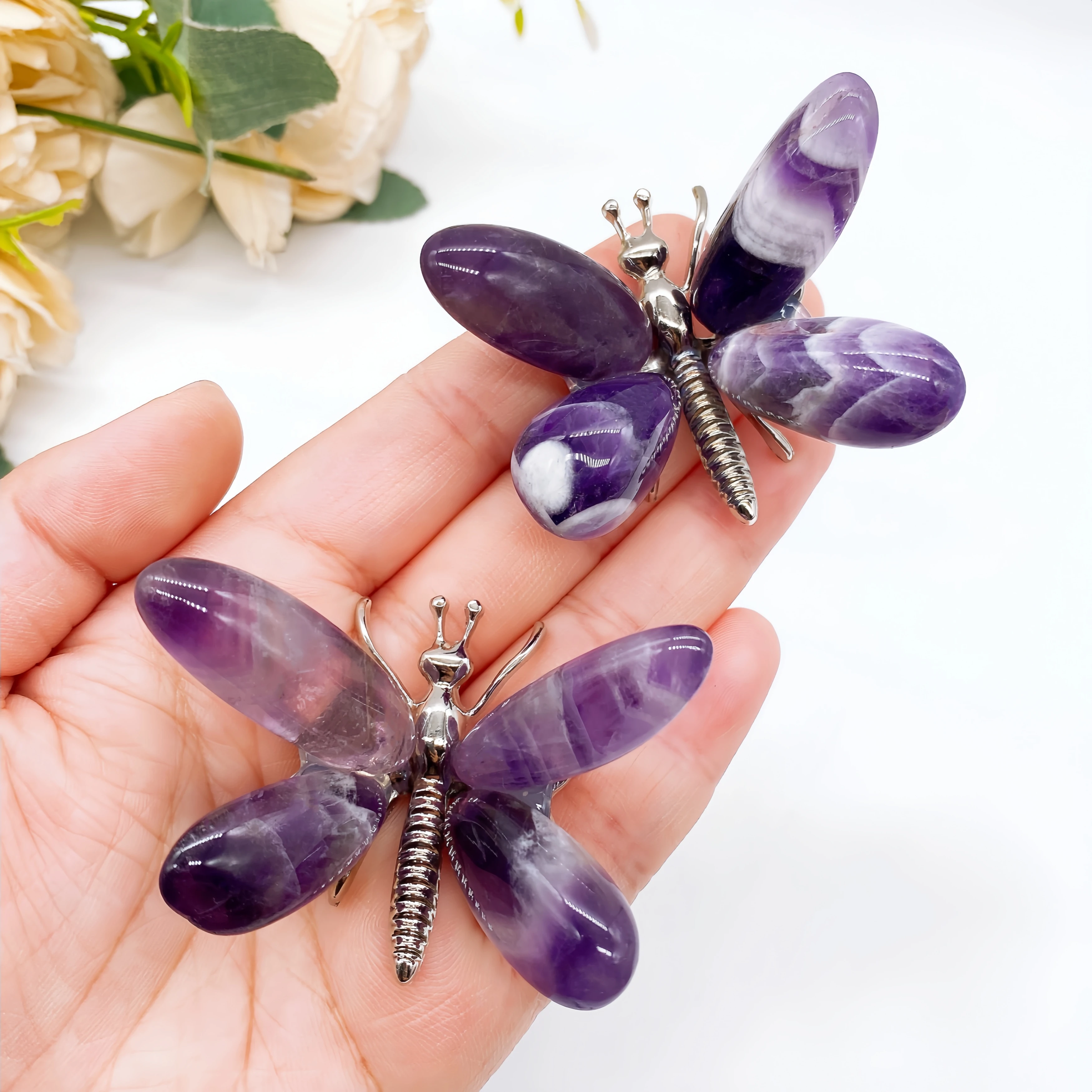 1PC Natural Dream Amethyst Butterfly Crystal Purple Quartz Stone spar crafts Dragonfly Reiki Healing Home Decor Children Gift