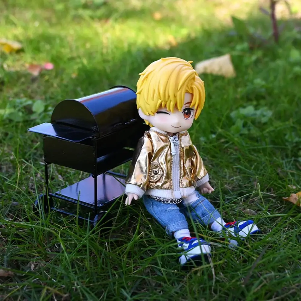 Kurtka z długim rękawem dla lalek OB11, mini zapinana na guziki, płaszcz laserowy dla lalek 1/12, płaszcz na zamek błyskawiczny, urocze ubranka dla lalek Ob11.