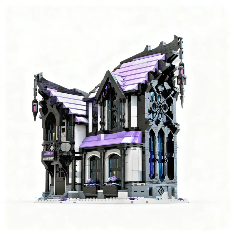 2313pcs MOC Amethyst Potion Shop Bricklink Designer Program Model Building Blocks Module Diorama Figure Ship Robot City Toy Gift