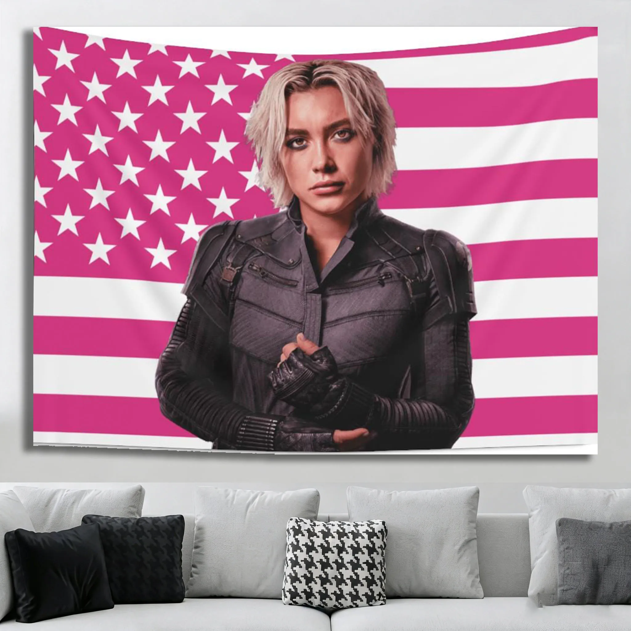 Yelena Indoor Wall Tapestries, Florence Pugh Pink Flag Tapestry Wall Decor for Bedroom,House,Room and Living Room Room