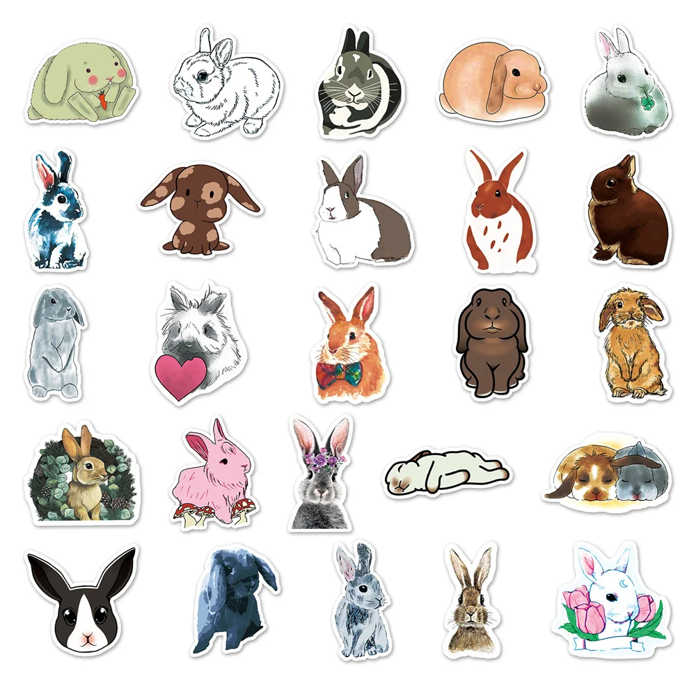 50pcs Cartoon Bunny Rabbit Stickers Pack Stationery Ipad Laptop Animal Sticker DIY Scrapbooking Supplies Journal Accessories