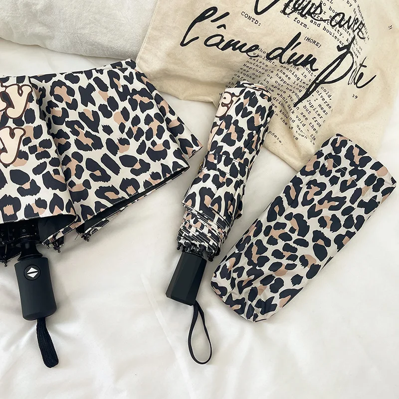 Leopard Umbrella Cartoon Fashion Smart Umbrella Full Automatic Brand Plegable UV Protection Sun parasol portatil