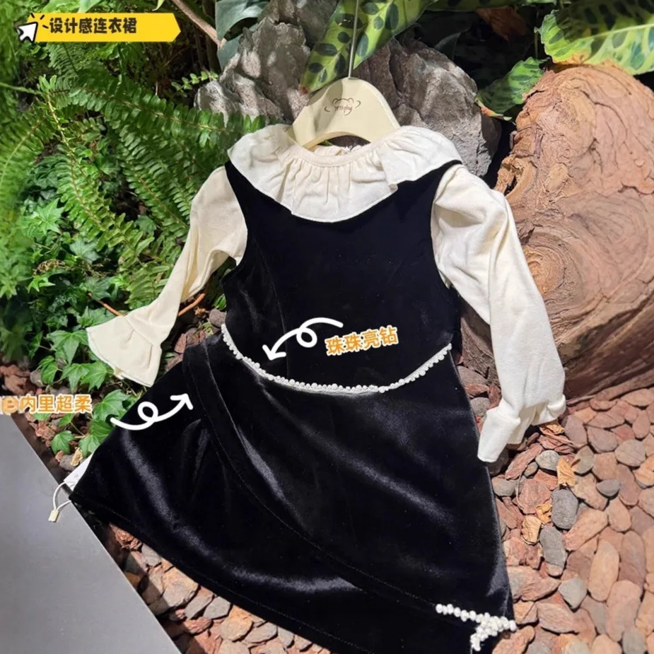 2026 Winter Mother-Daughter Matching Dresses Velvet Sleeveless Dress Embellished Girls Outfit