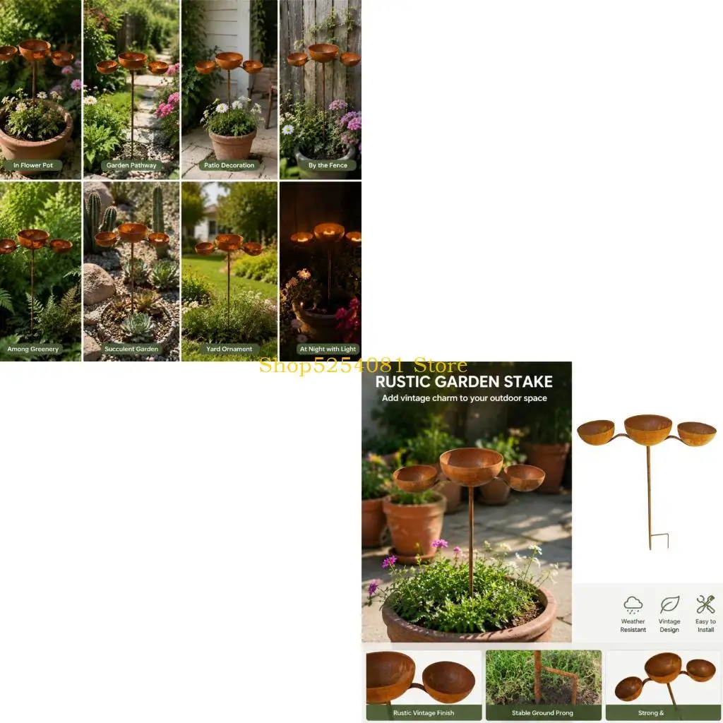 AXYC Antique Finish Metal Rain Collector Stake For Garden Yard Lawn Landscaping Decoration