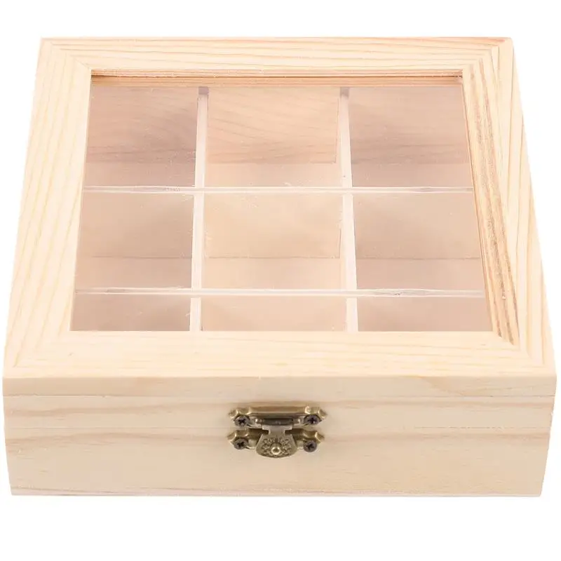 

1pc Tea Bag Countertop Holder Sugar Packet Coffee Organizer 9-Compartment Tea Box Wood Drawer With Window Coffee Tea Box