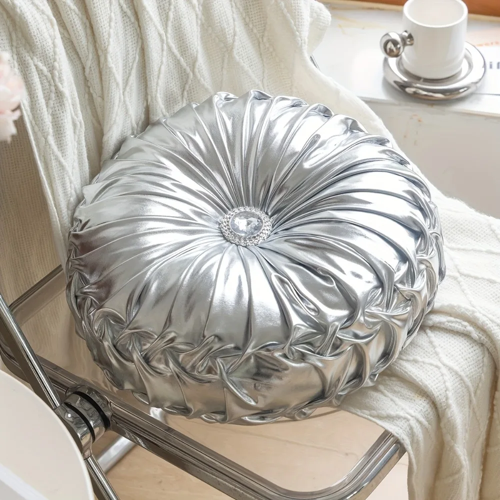 New 3D Pleated Pumpkin Throw Pillow Sequins Metallic Style Sofa Seat Cushion Round Lumbar Support Cushion For Sofa Bed