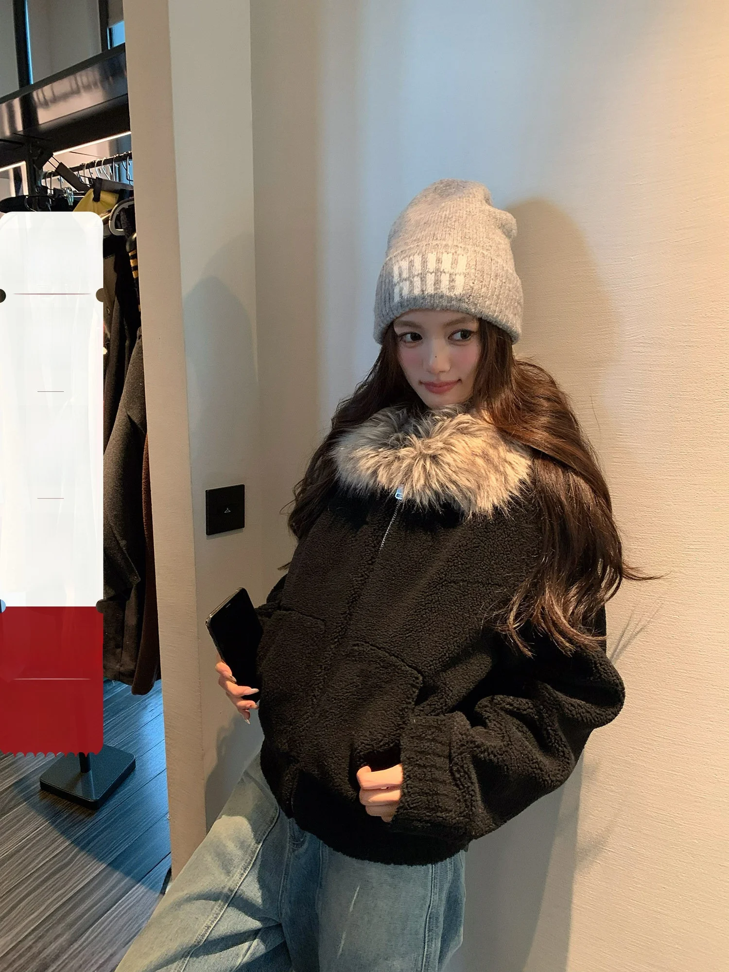 

Мягкая шерстяная куртка с воротником из овечьей шерсти Dye-Bloed, женская, с длинными рукавами, на молнии, верхняя одежда от Denture eat Dane