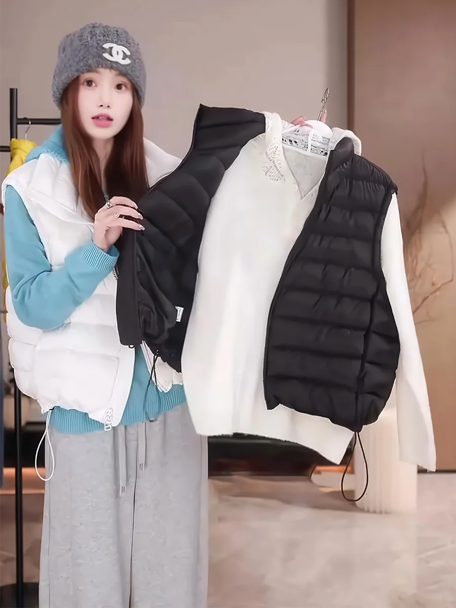 

Легкий женский пуховый жилет 2025 года, осенне-зимний, с воротником-стойкой, теплый, универсальный, 90% белый пух, верхняя одежда