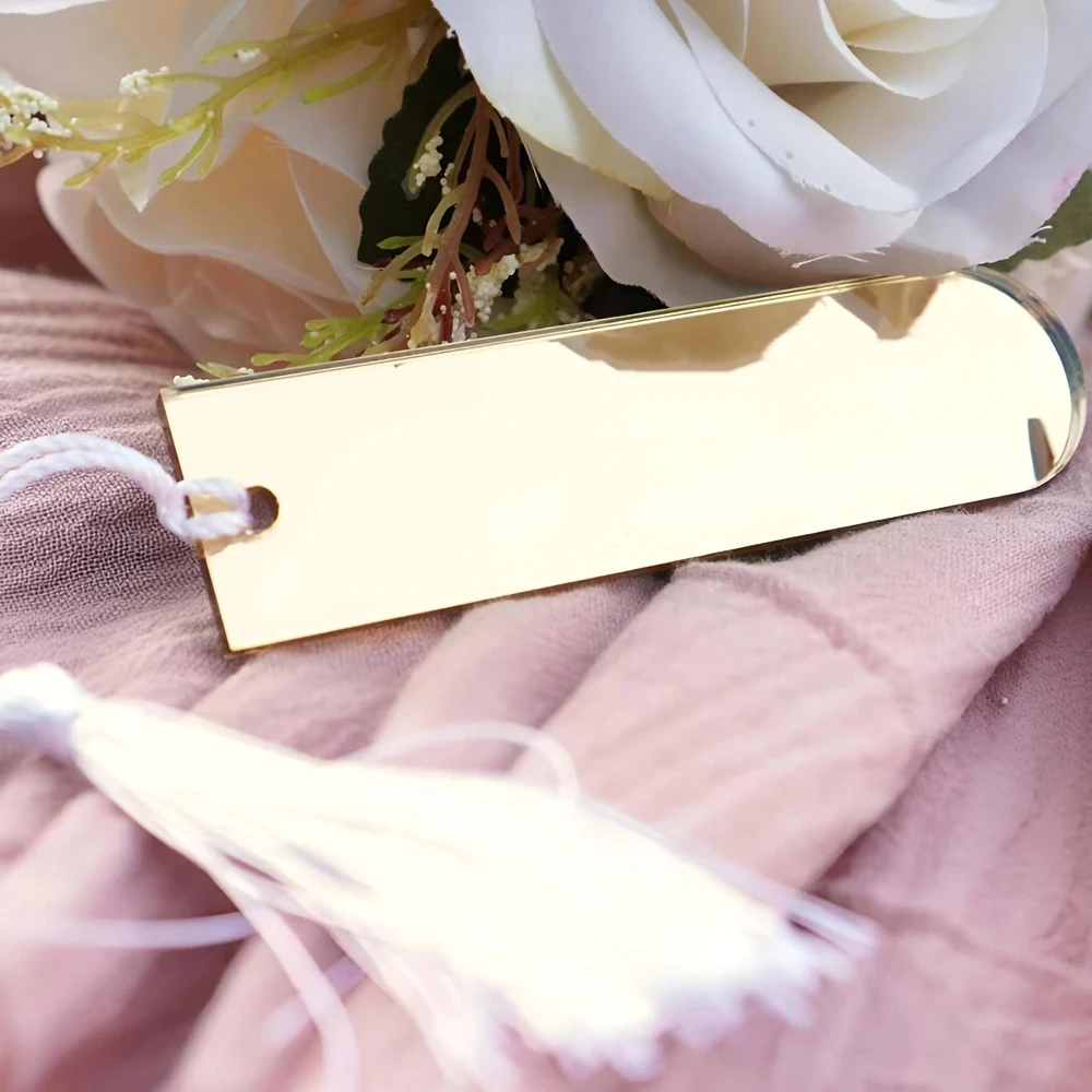 

90x25mm Gold and silver mirrored acrylic name cards, personalized acrylic tags+tassels, custom wedding name card location cards