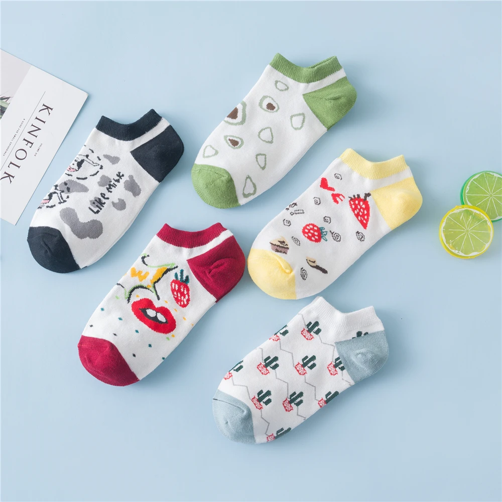 New Colored Fruit Cute Harajuku Hipster Avocado Lips Cactus Summer Cotton Women Short Socks Breathable Ankle Sokken Dropship