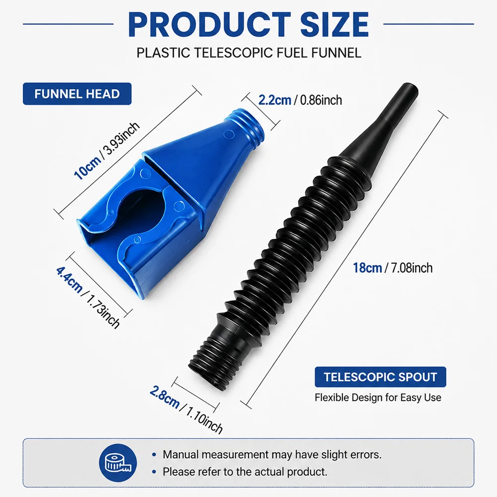 KCIMO Retractable Plastic Refueling Funnel Telescopic Hose Spill Proof Filling Tool For Engine Oil Coolant Gas Liquid Transfer