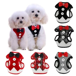 Elegant Bowtie Dog Harness Vest with Leash Adjustable Cat Harness Leash Set Cute Bowknot Tuxedo Suit for Kitten Puppy