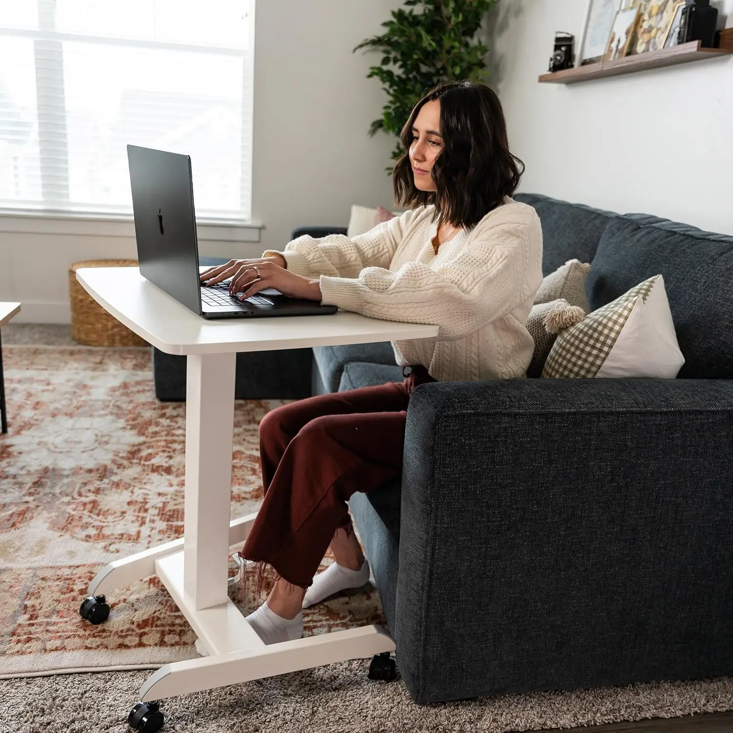 Rolling Desk Adjustable Height, Laptop Cart, Computer Desk with Wheels 23.6