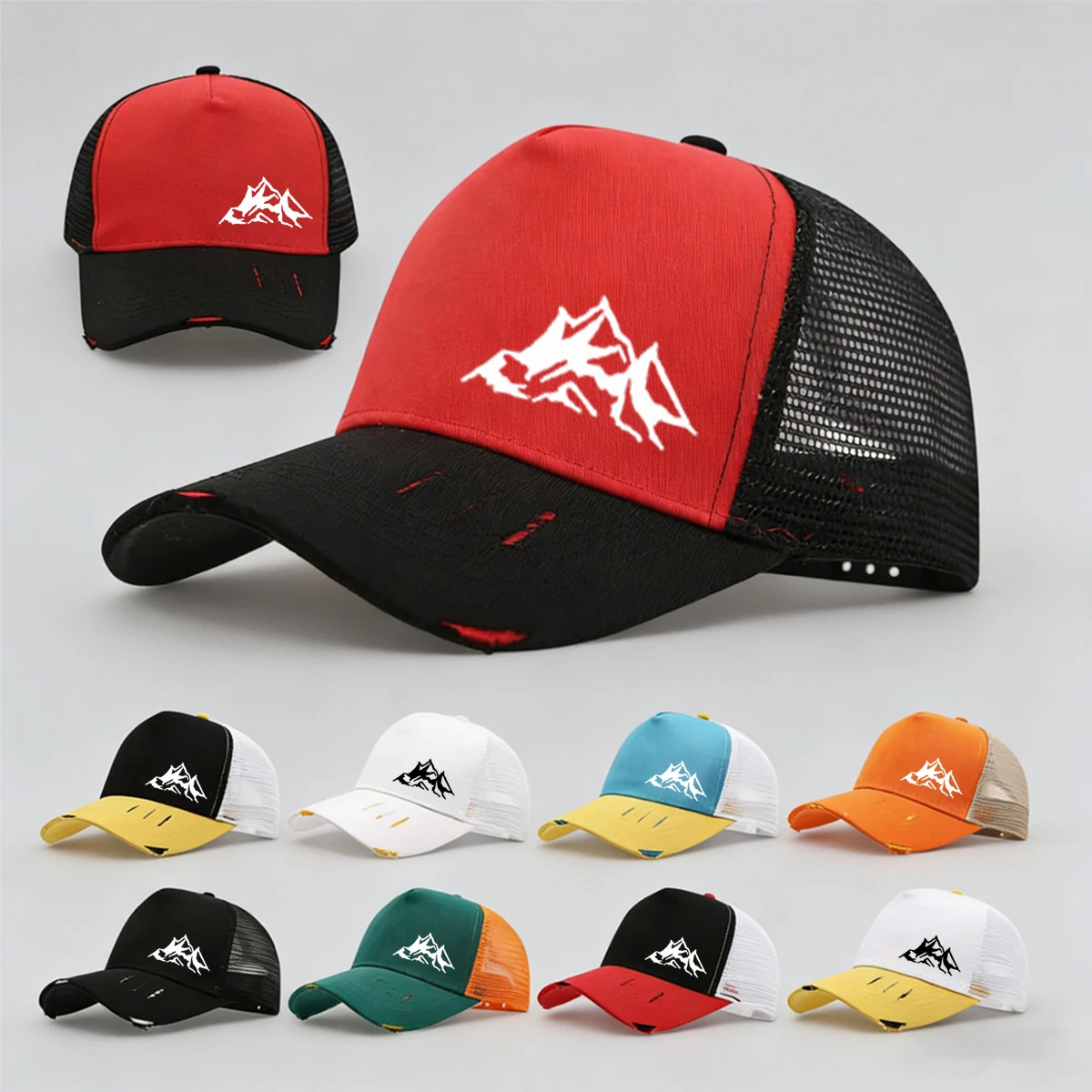 Retro two tone mountain truck cap, Grunge washed baseball cap, street wear breathable mesh cap, daily wear