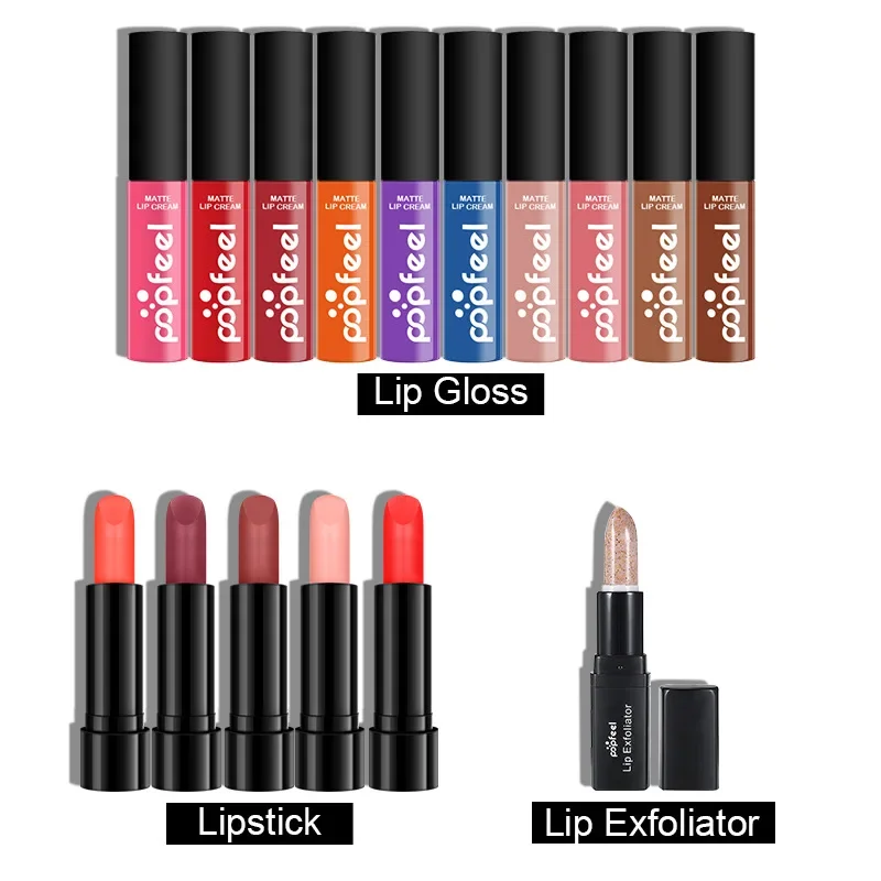 Meistverkauftes Popfeel Sexy Matte Lippenstift-Lipgloss-Set, Samt-Nude-Make-up, flüssiger Lippenstift, Lippentönung, weiches Lipgloss-Set, Kosmetik