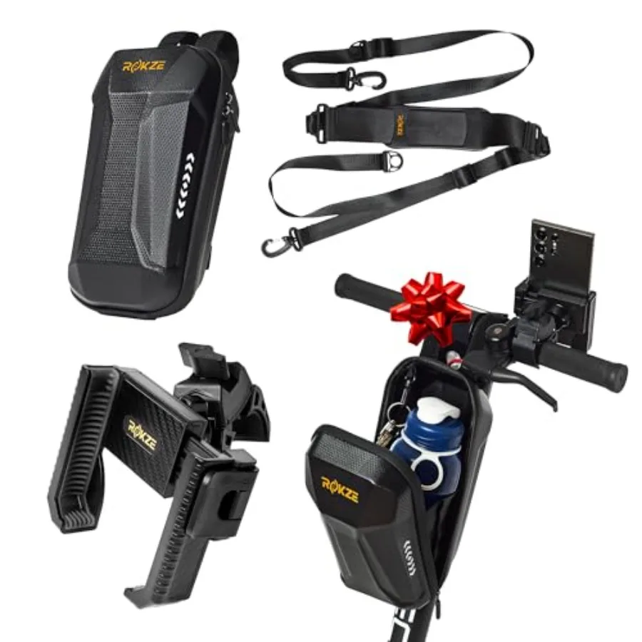 

E-Scooter Kit: 3L Waterproof EVA Hard Shell Storage Bag Scooter Phone Holder and 90" Scooter Strap - Essential Electric Scooter