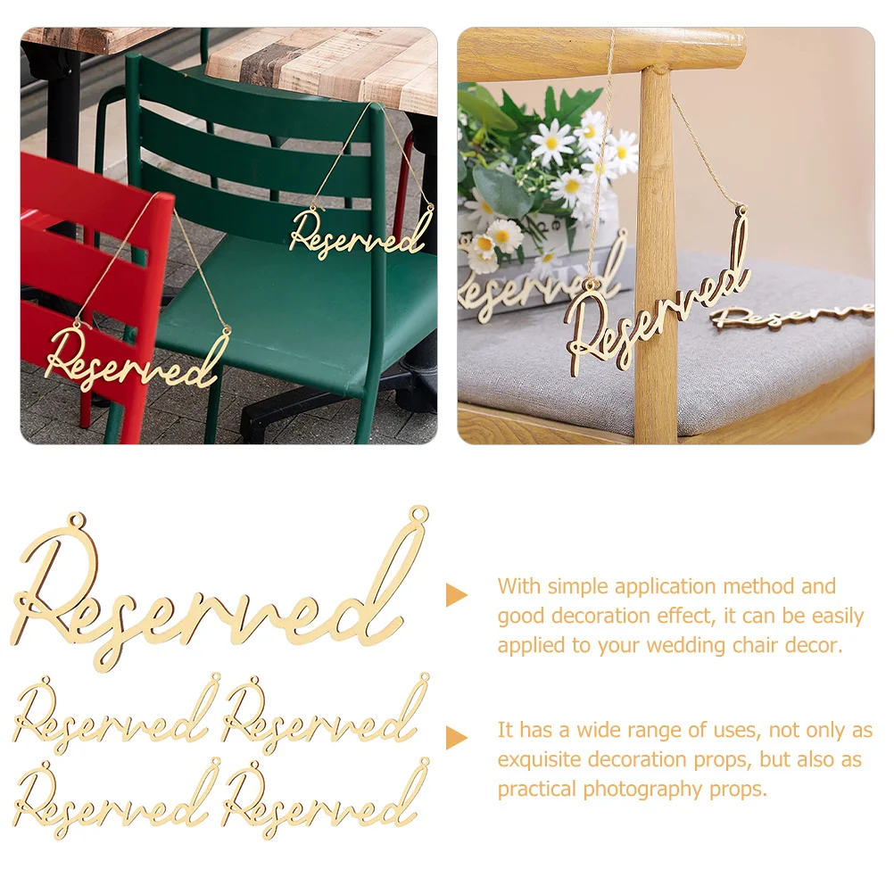

5Pcs Reusable Wooden Wedding Signs Elegant Hanging Chair Decor Party Must Haves Reserved Seating Signs Decorative Hanging Sign