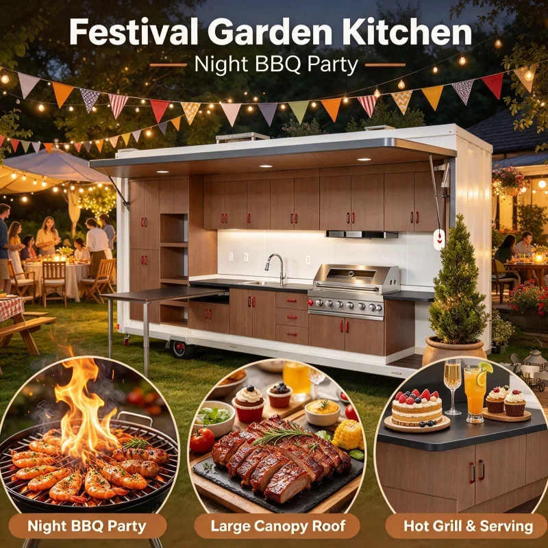 FL FL Smart Electric Folding Door Aluminum Complete Prefab Outdoor Pizza Foldable Kitchen with BBQ Grill and Ice Bar Custom