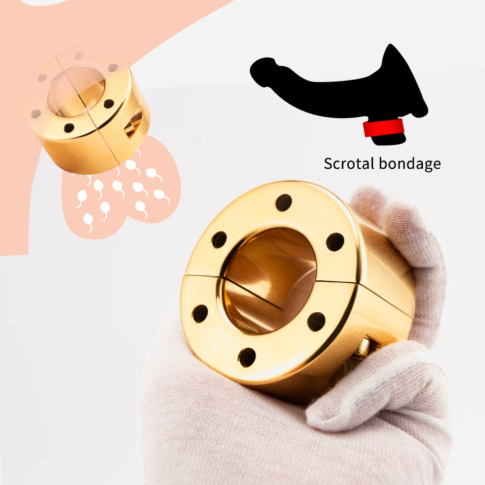 

Gold Metal Cock Ring Penis Trainer Testis Restraint Ball Scrotum Stretcher Male Delay Ejaculation Erection BDSM Sex Toys For Men