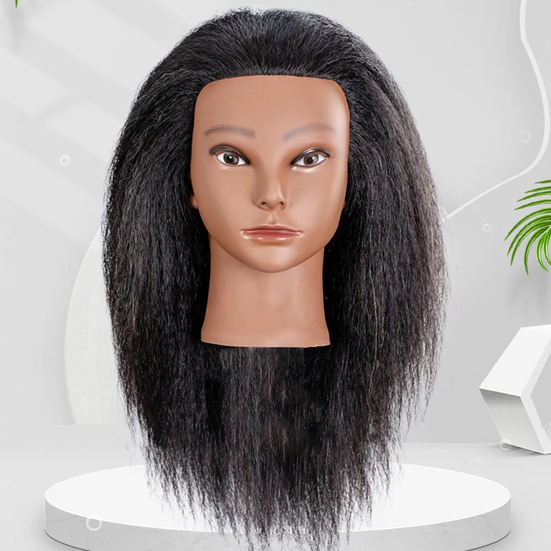 Head Model, Hair Salon, Apprentice Practice for Hair Cutting, Black Head Model, Real Hair, Hot Rolled Model, Black Head.