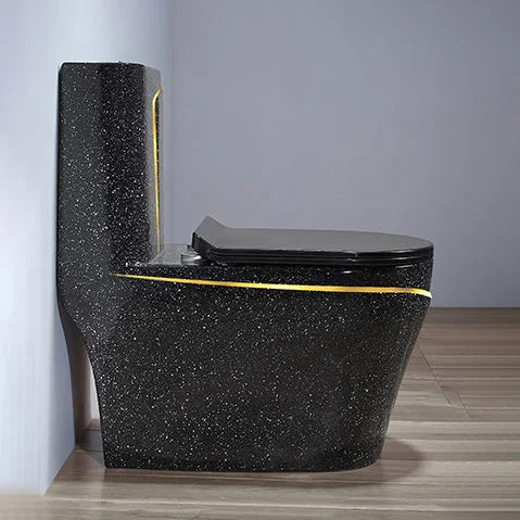 New Arrival Black Porcelain Ceramic Elongated Dual-Flush Toilet Snowflake Design WC Toilets Black And Gold Toilet Egg Shape