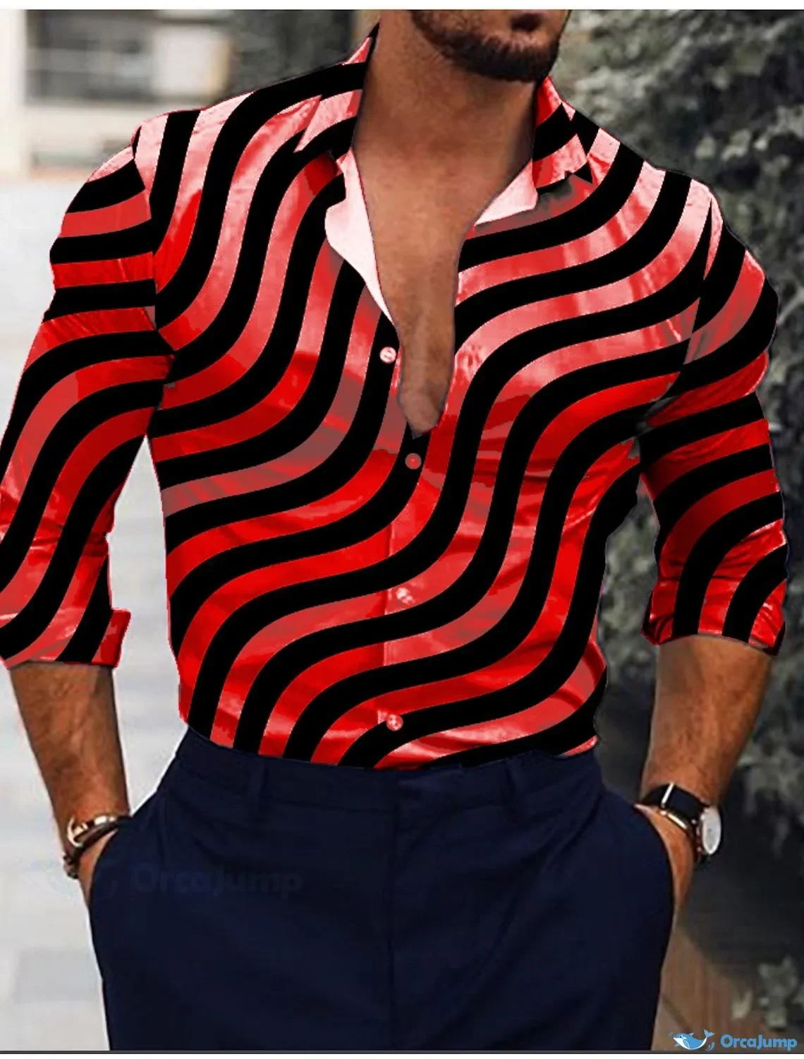 

Men's 3D Stripe Print Formal Shirt Long Sleeve Casual Vacation Daily Wear Summer Spring Autumn Lapel 3D Print Shirt