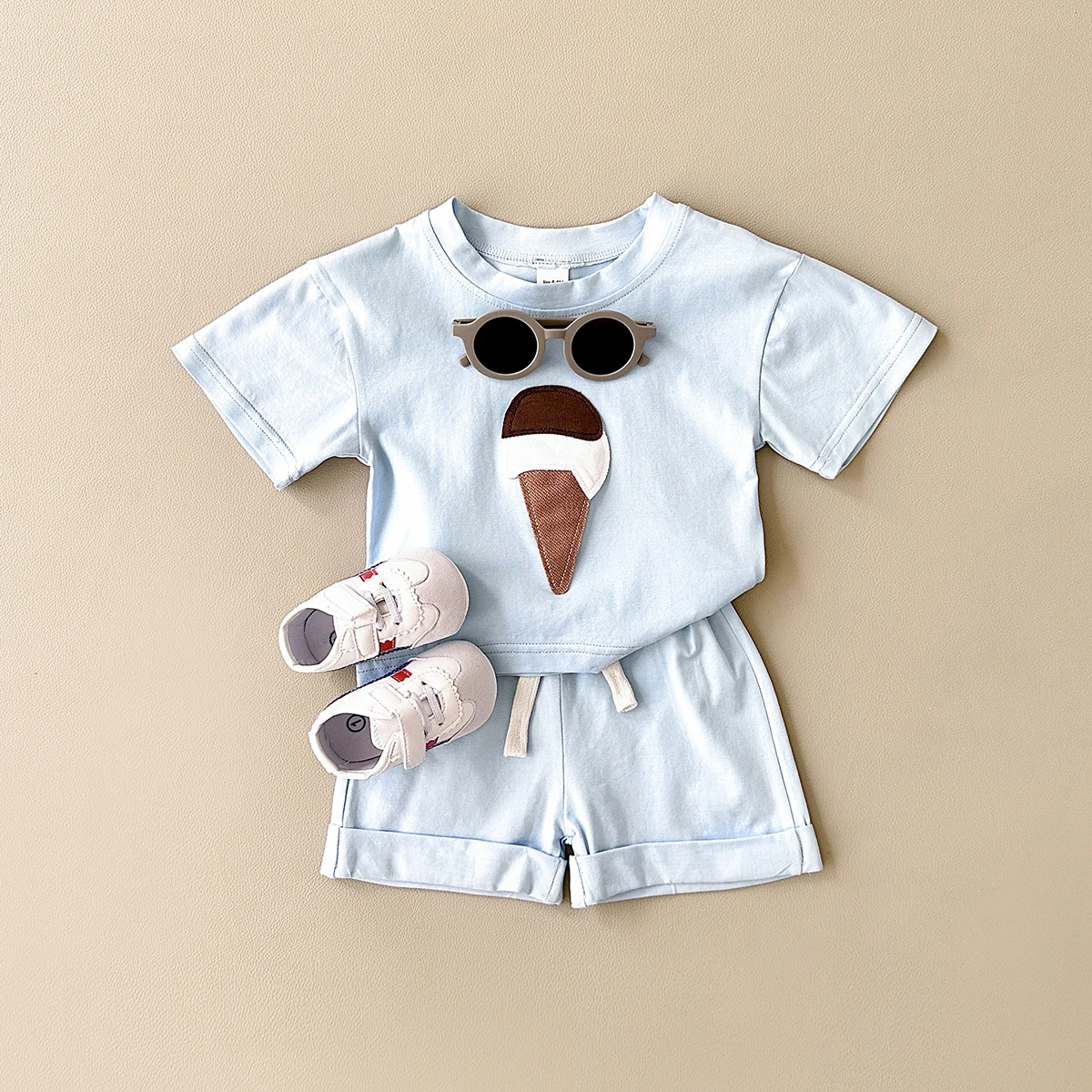 2024 Newborn 2PCS Summer Baby Clothes Set Ice Cream Print T-shirt+Sports Shorts Boys Girls Infant Toddler Outfit Set 1-3Y