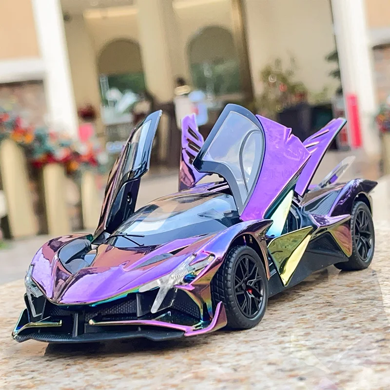 

1: 24 Apollo EVO electroplated alloy sports car model simulation dazzling color feedback sound and light interior decoration