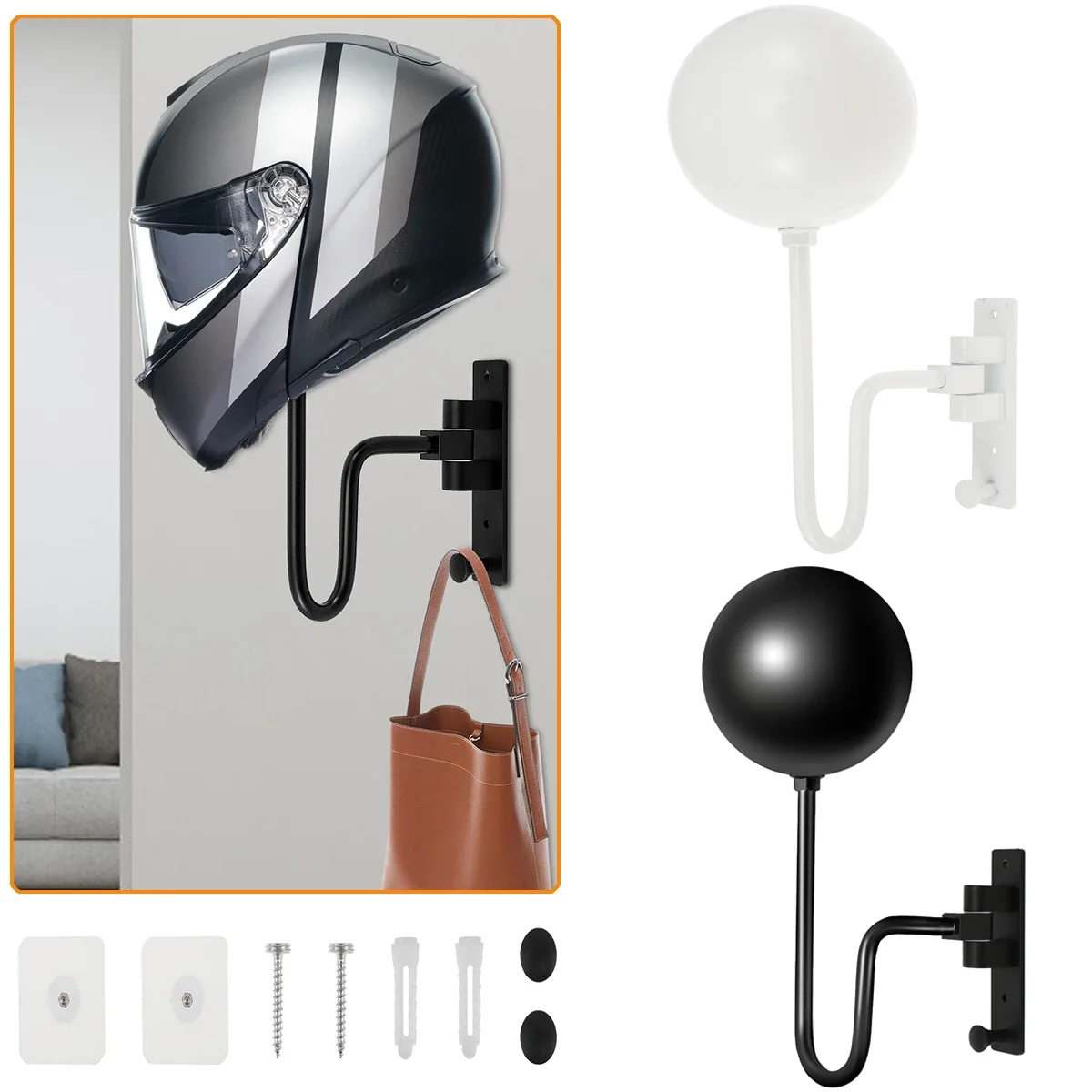 

180° Rotation Motorcycle Helmet Rack Wall Mount Helmet Display Rack Bicycle Helmet Holder with One Hook Caps Coat Stand