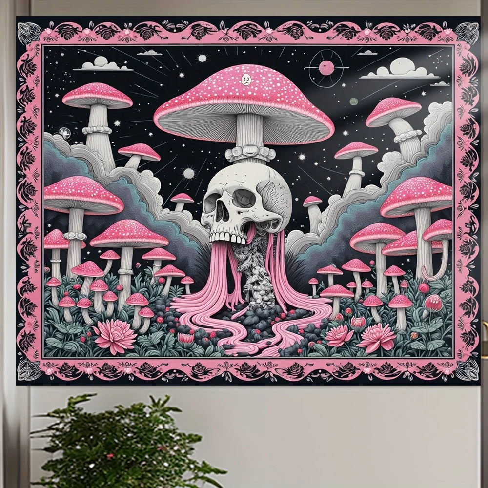 VIKAMA Dark Fantasy Wandteppich Skelett Pilz Wohnzimmer Feature Wandbehang Musik Party Thema Bed & Breakfast Room Decor