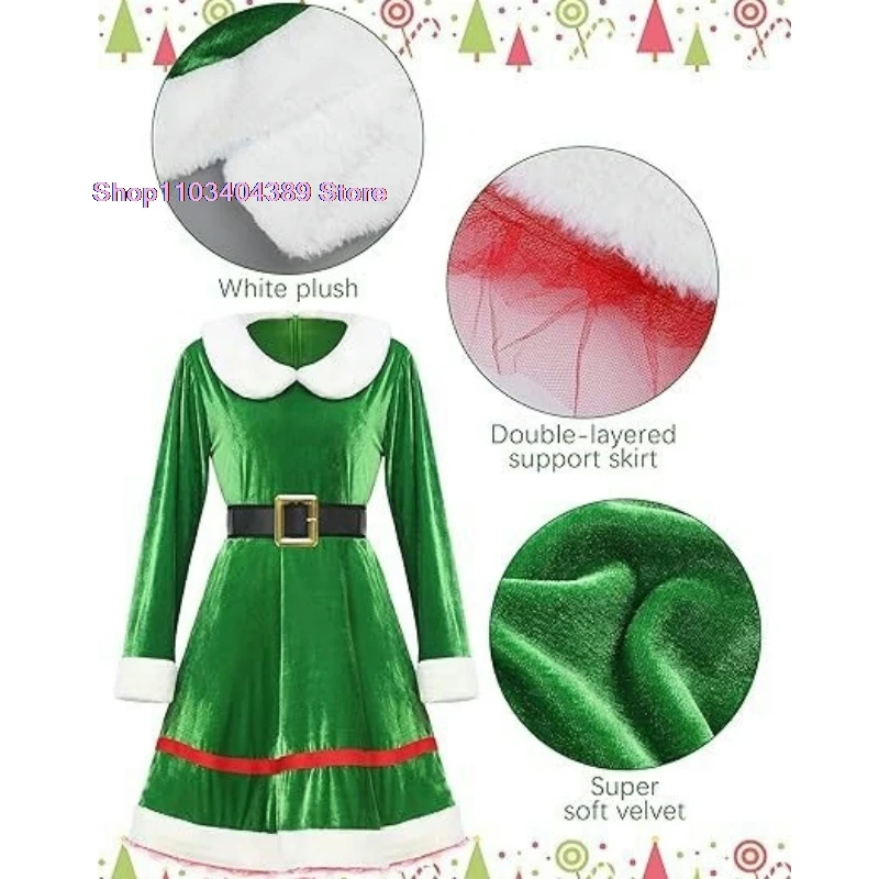 Adult Green Christmas Elf Costumes Santa Claus Green Elf Costumes Womens Cosplay Christmas Dress Set Xmas performance outfits