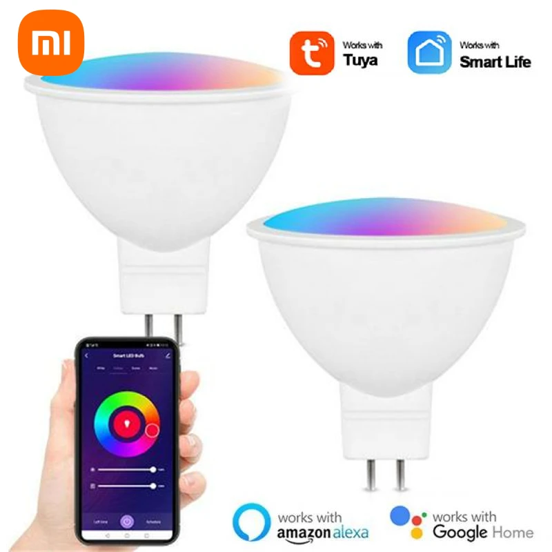 Умная светодиодная лампа Xiaomi WIFI Connect GU5.3/MR16 DC12V Мини-прожектор 5 Вт Лампа работает с Alexa Google Home RGBCW Изменение цвета