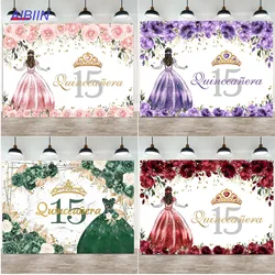 Quinceanera Photography Background Floral Crown 15 Year Old Happy Birthday Backdrop Party Decoration Girls Portrait Photozone