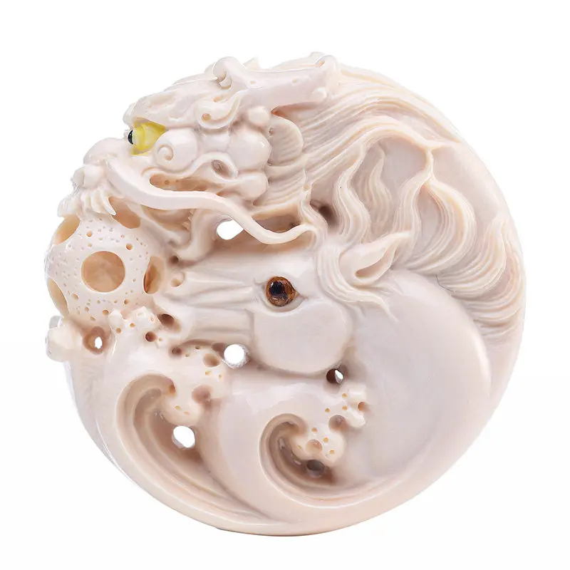 Mammoth tooth carving master hand-carved dragon horse spirit pendant pendant handlebar men and women to send gifts to elders