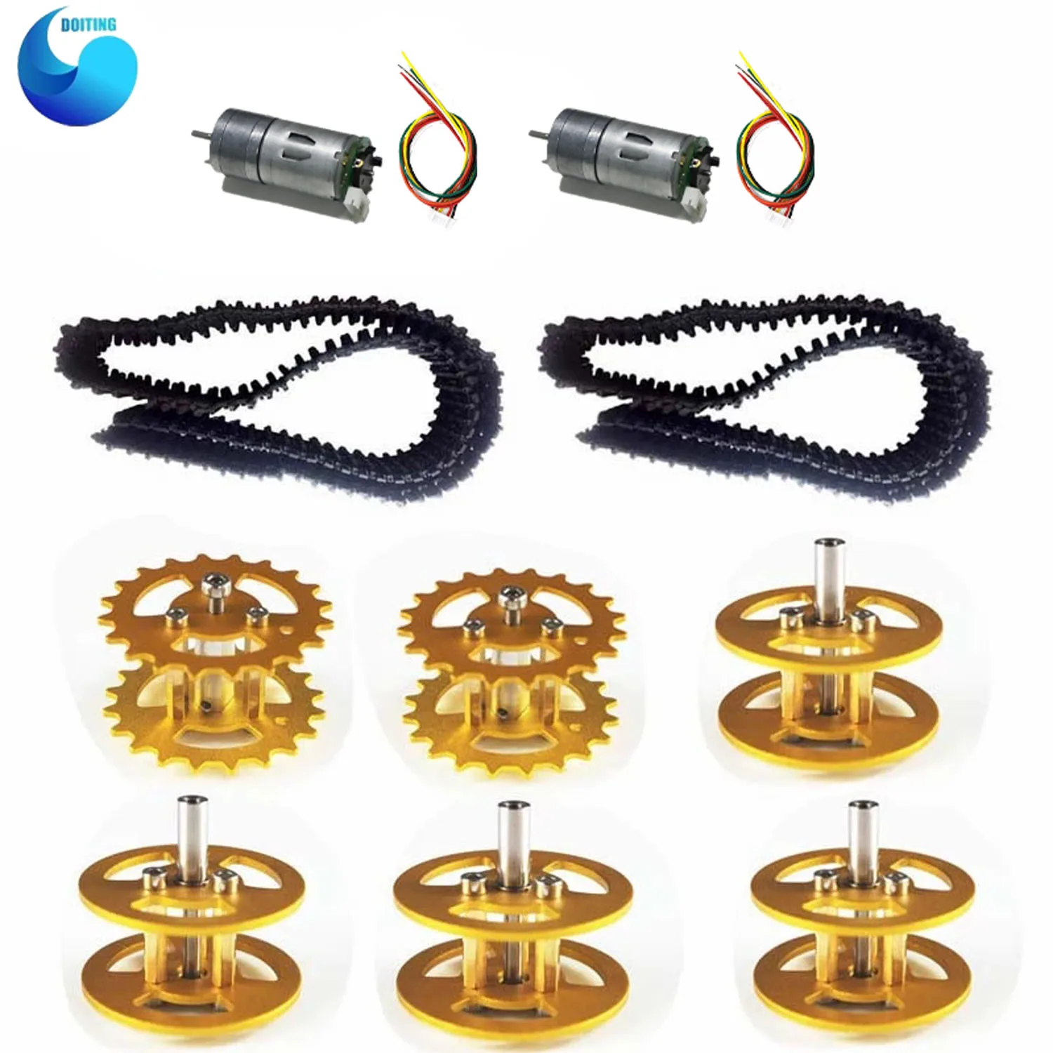 All-metal Bearing Wheels+ Driving Wheels+ Plastic Tracks+ Motors for Robot Tank Chassis Accessory Toy Parts