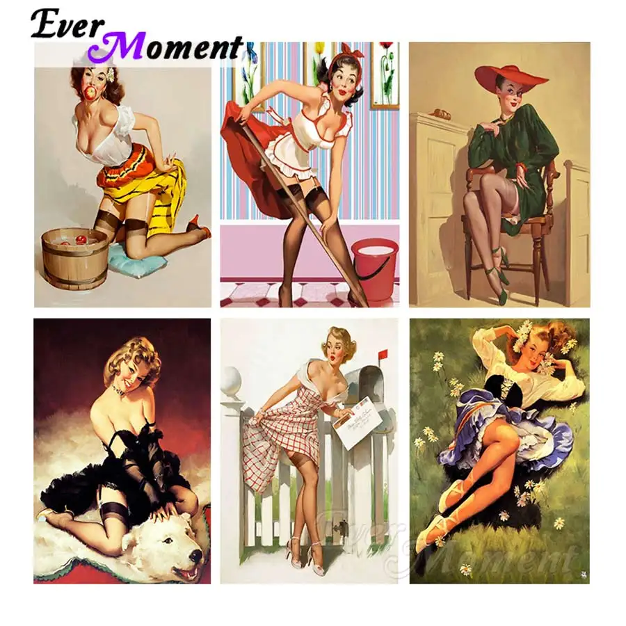 Ever Moment-pintura de diamante para mujer, pelo rubio Sexy, tacón alto, bordado cuadrado completo, mosaico, arte 5d, punto de cruz hecho a mano S2F2499