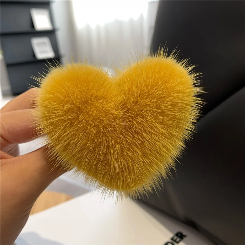 Real Mink Hair Love Hair Tie Korea Solid Color Instagram Luxury Heart Fluffy Hair Ties Girls Rubber Band Hair Ring Accessories