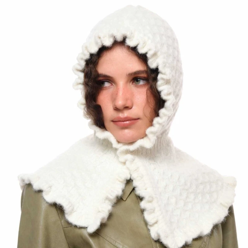 Koreanische Ins Winter Warme Gestrickte Balaclava-Mütze, Nischenmode, Vielseitige Mütze und Schal in Einem, Pullover-Bombermützen für Damen – Detail 5