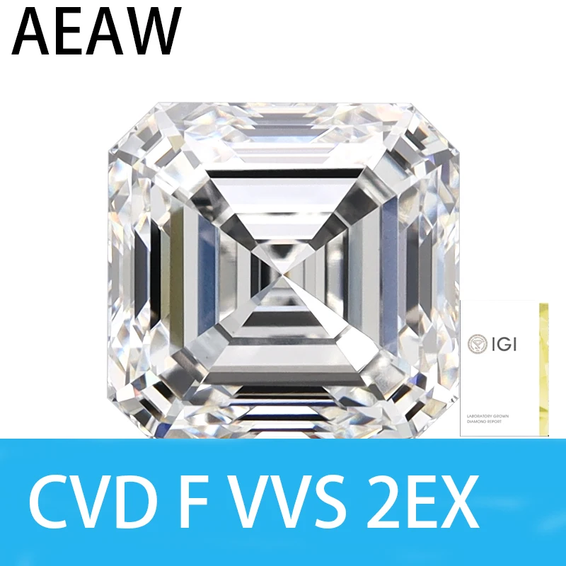 CVD diamond EFG white color VS1 3-5CT VVS clarity Asscher shape Cut IGI certificated lab grown diamond loose stone