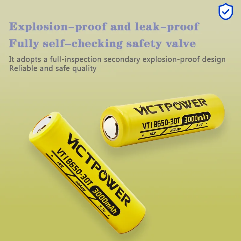 

30A Continuous Drain Vicpower 18650-30T 3000mAh 3.7V Battery 10-Pack - 10C High Power for Vape Mod/RC Drone/E-Bike - PCB Protect