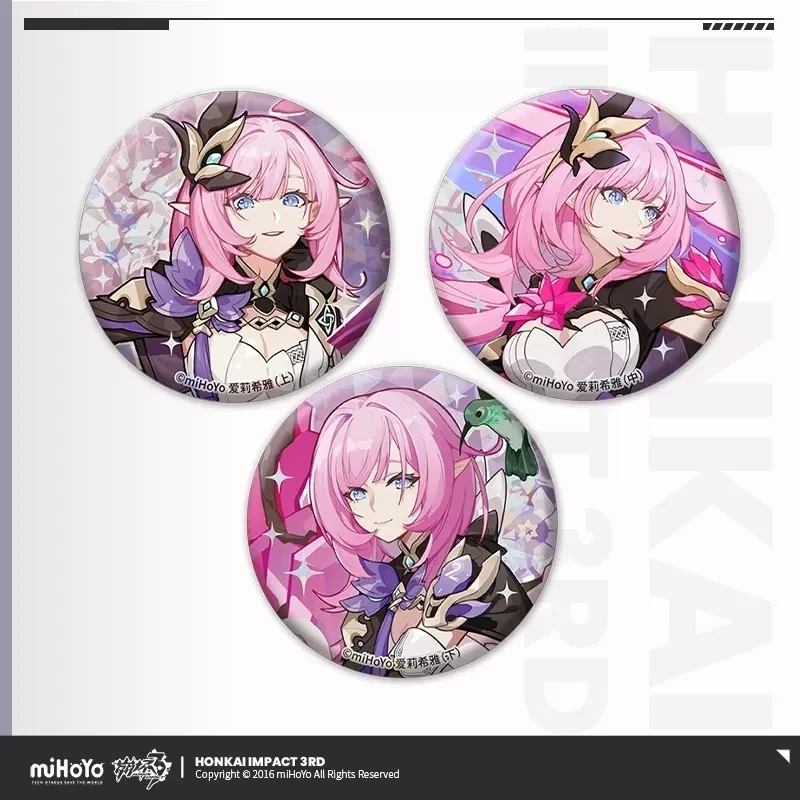 MiHoYo Official Honkai Impact 3 laserowy zestaw plakietek z blaszanymi blaszkami Elysia BRONYA akcesoria Cosplay kolekcja Anime świąteczny prezent nowość