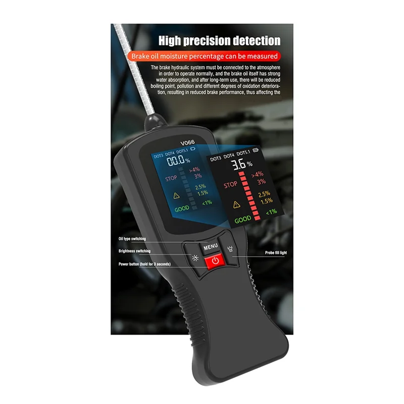 

-PQWN V066 Brake Oil Detector Diagnoses Car Brake Oil Moisture Content Tester Brake Oil Digital Display Easy Install Easy To Use
