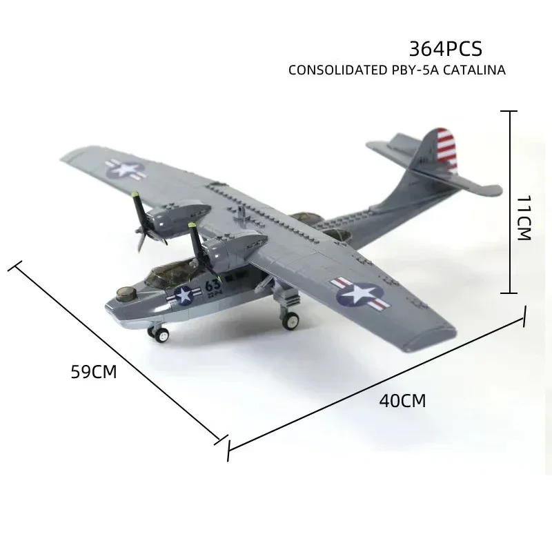 Construction toys 364Pcs Military Consolidted PBY 5A Catalina Building Blocks Airplane Bricks Aircraft Weapon Plane for Children