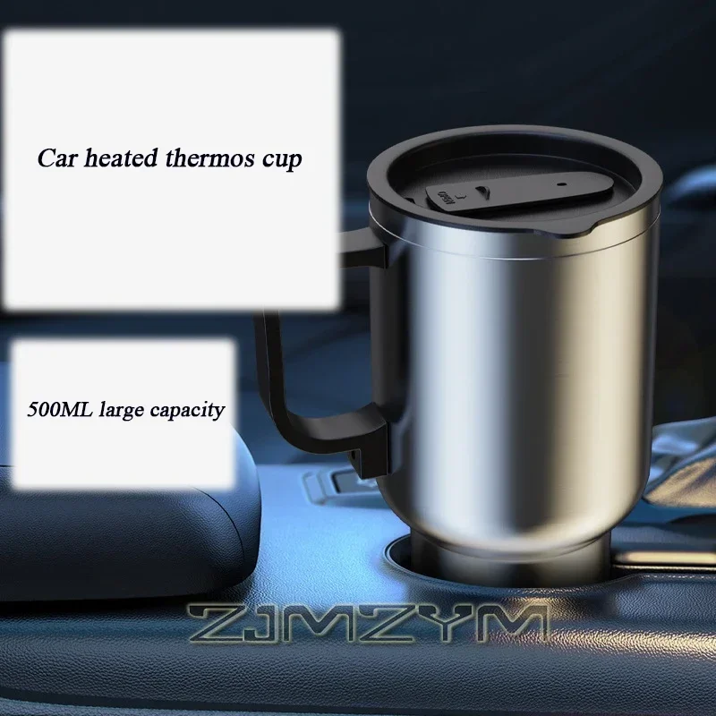 500L 12V Car Thermos Cup Stainless Steel High Temperature Resistant Household Heating Cup Electric Heating Car Kettle