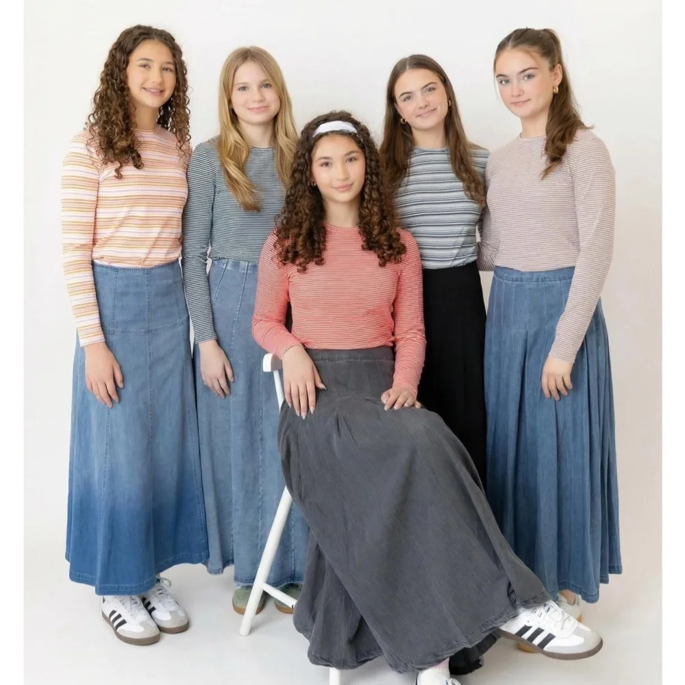 AP SS26 pinstripe and multi stripe teen women girls fitted long sleeve tee girl fashion t shirts clothing